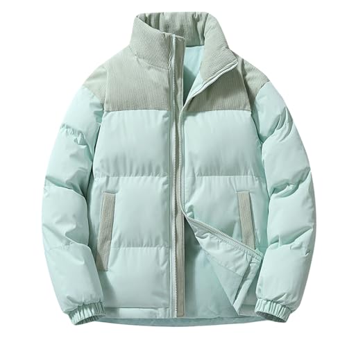 Azruma Parajumpers Herren Jacke Unisex Winter Warm Patchwork Jacke Mit Stehkragen Verdickte Steppjacke Mit Reißverschluss Winddichte Padded Jacket Jacket Men Teddyfleece Jacke Herren(1-Light Blue,L)