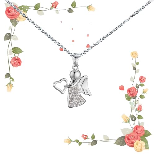 SoundZero Schutzengel Halskette - Silber Taufkette für Mädchen und Kinder, Kommunion, Engel-Anhänger