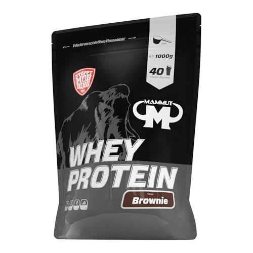 Mammut Nutrition Whey Protein Pulver Brownie – 1kg – 27g Protein pro Portion – Eiweißpulver mit hohem BCAA-Anteil – Perfekte Löslichkeit in Wasser & Milch – Ideale Zwischenmahlzeit