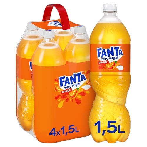 Fanta Zero Orange - fruchtig-spritzige Limonade mit klassischem Orangen-Geschmack - ohne Zucker und ohne Kalorien - erfrischender Softdrink in Einweg Flaschen (4 x 1500 ml)