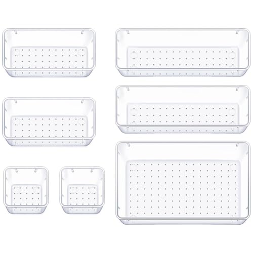URPIZY Schubladenorganizer aus Kunststoff, rechteckige Aufteilung f¨¹r Schreibtischschublade, mehrere F?Cher f¨¹r Stifte und B¨¹robedarf, platzsparend und ¨¹bersichtlich