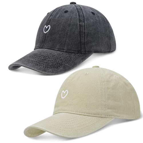 2 Stück Baseballkappe für Herren Damen, Verstellbar Baseball Cap mit Herz