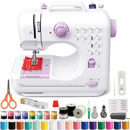 Nähmaschine Anfänger mit 12 Stichmustern Nähzubehör-Set, und zwei Geschwindigkeitsstufen, Fußpedalsteuerung, Ideal für Kleidungsstücke, Heimtextilien und DIY-Bastelarbeiten