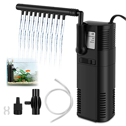 everfarel Aquariumfilter Innenfilter Innen Filter Pumpe mit Spray Stange für Fischtank 300L/450L/H, 2W/6W (300L/H 2W)
