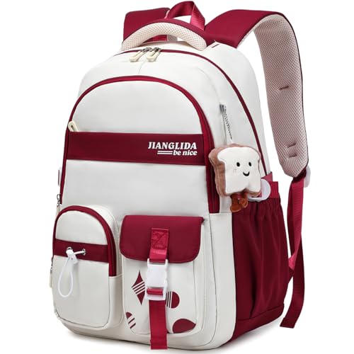 KESUDE Schulrucksack Teenager Mädchen - Rucksack Mädchen Schulranzen Jungen Großer Wasserdicht Schultasche Damen Daypack School Bag Backpack für Schule Ranzen Reise mit Anhänger