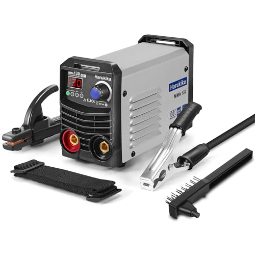 Harukiku Elektroden-Schweißgerät MMA130 Digital - Mini-Inverter-Schweissgerät, kompakt, leicht, mit Anti-Stick-Funktion, 3+2m Kabel, 21,5 x 14 x 8,5 cm, für Heimwerker und DIY