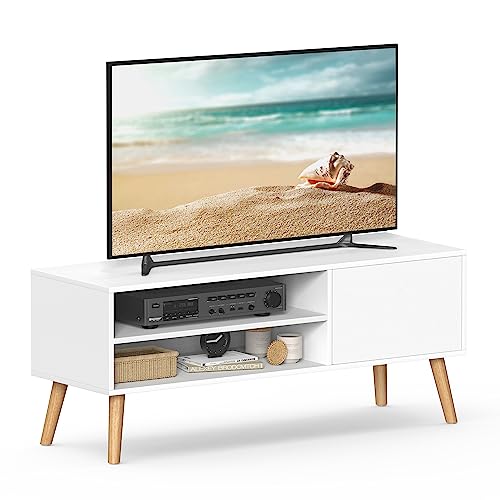 VASAGLE TV-Schrank, Lowboard, Fernsehschrank für Fernseher bis zu 55 Zoll, 120 cm lang, Fernsehtisch, für Wohnzimmer, Industrie-Design, weiß LTV120T46