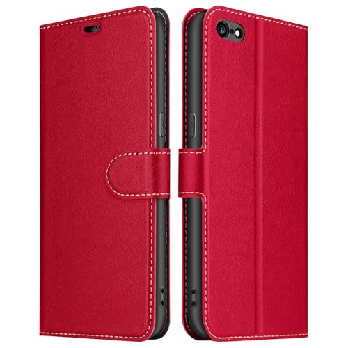 ELESNOW Hülle für iPhone 6 Plus / 6S Plus, PU Leder Klappbar Wallet Handyhülle Schutzhülle Tasche mit Kartenfach, Standfunktion, Magnetisch für Apple iPhone 6 Plus / 6S Plus Hüllen (Rot)