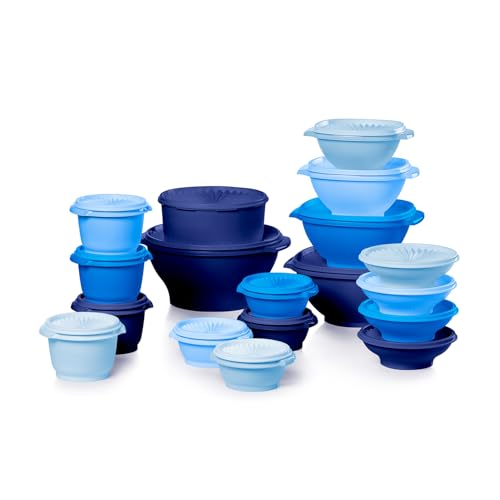 Tupperware Heritage Collection, neues 36-teiliges Lebensmittelbehälter-Set in Vintage-Blau, spülmaschinenfest und BPA-frei (18 Behälter, 18 Deckel)