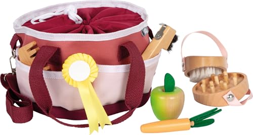 small foot Pferdepflegeset mit Tasche rot, mit kindgerechten Utensilien aus Holz, Zubehör für das Pferdespiel, für Kinder ab 3 Jahren, 12705, Kindergroß