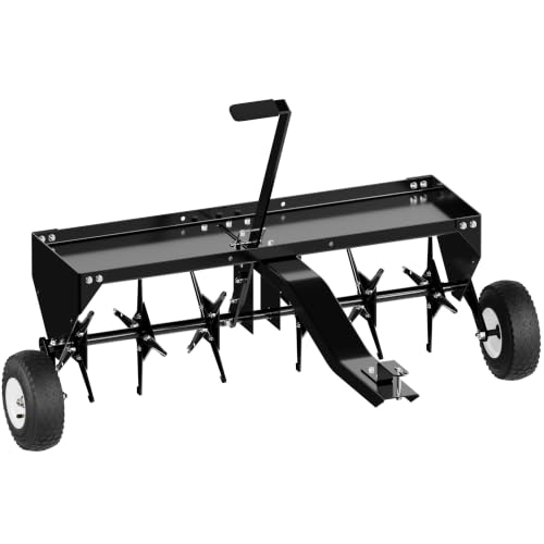 Wiltec Aerifizierer 90 cm für Aufsitzmäher, Rasenlüfter mit 7,6 cm Arbeitstiefe, Rasenbelüfter aus Stahl mit Kupplung für Rasentraktor