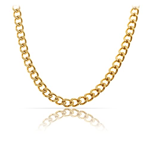 Made by Nami Hochwertige Goldkette aus Edelstahl • Robuste Goldene Halskette • Massive Königskette 60 cm | 4 mm • Cuban Link Chain Glieder-Kette Panzerkette • Handgemachter Herren-Schmuck