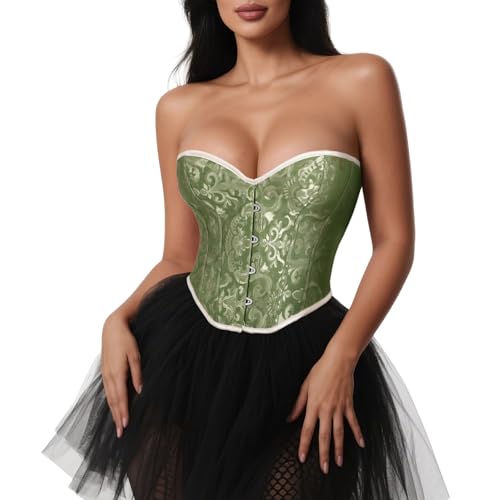 VONMELLI Bustier Korsett Top Spitze Überbrust Shapewear Dessous Cosplay Kostüm Grün M