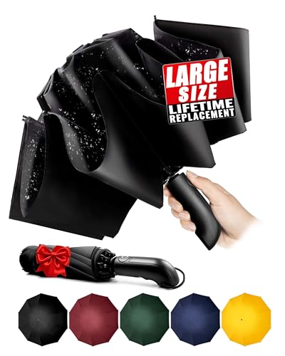 Conlun Kompakter Faltbarer Regenschirm sturmfest– mit Automatik windsicher schwarz faltet Sich nach innen für Herren, 210T Gewebe 105 cm Spannweite, 10 Knochenschirm groß Weihnachtsgeschenke