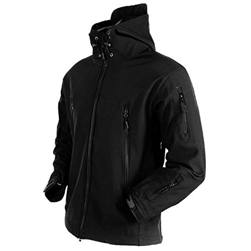 MakingDa wasserdichte Herren-Jacke, lässiger Kapuzenmantel, gefüttert mit Softshell-Fleece, Laufjacke, Jacke im Camouflage-Look, für Arbeit, Angeln, Jagd, Klettern, Schwarz , XL
