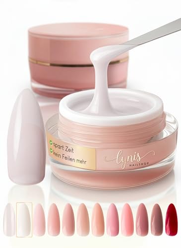 No File Aufbaugel für Gelnägel MILKY WHITE Milchig Weiß 15ml für Profis & Anfänger als UV Gel SELBSTGLÄTTEND OHNE FEILEN · für UV & LED geeignet · pinchbar, mittelviskos · Lynis-Nailshop.de