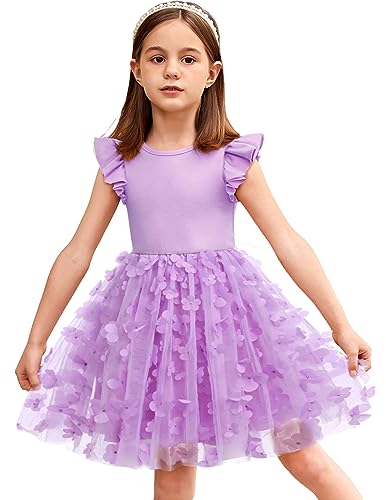 Arshiner Mädchen Kleid Kleinkind Schmetterling Tüllkleid Prinzessin Partykleid Fliegenden Ärmeln Sommerkleid Geburtstagskleid Ballkleid Hochzeit Blumenmädchenkleid Lila 100/4-5Jahre