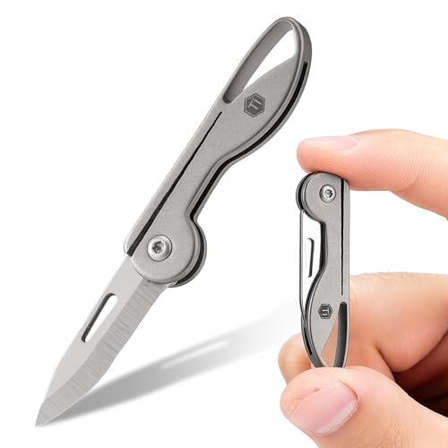 KeyUnity KK05 Titanm Taschenmesser Klein Mini-Edc Messer Rasiermesserscharfe Kleines Klappmesser, Leichtes EDC Schlüsselanhänger Messer für Camping, Wandern und Outdoor