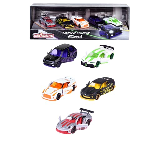 Majorette Auto-Set Limited Edition 10 - Geschenkset mit 5 Modellautos (Renault, Porsche, Nissan, Bugatti, Chevrolet), Autos aus Metall mit Freilauf, je 7,5 cm, für Kinder ab 3 Jahre