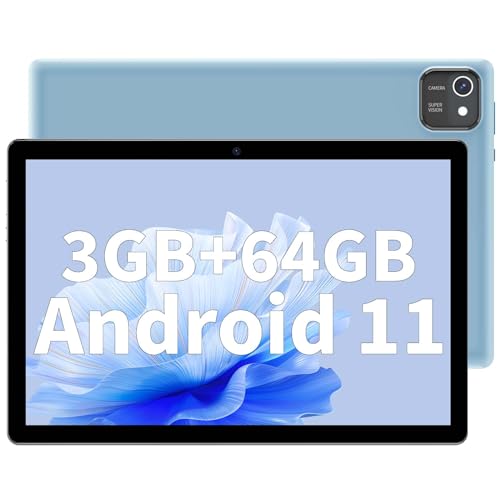 JIKOCXN 10 Zoll Tablet, Android Tablet with 3GB RAM+64GB ROM 512GB Erweiterung, Quad Core Prozessor Tablet PC, 1280 x 800 IPS HD Bildschirm, 6000mAh Akku, Dual Kamera, GPS, WiFi (Blau)