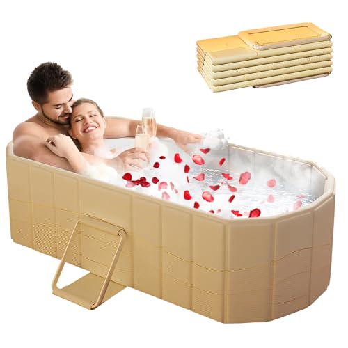 1,5 m Große Doppel Faltbare Badewanne - Erwachsene Mobile Badewanne Klappbare,Kostenlose Installation Für Familien-Spa/Paardusche Mit Matte Und Ablaufgarnitur (150×55×50cm)