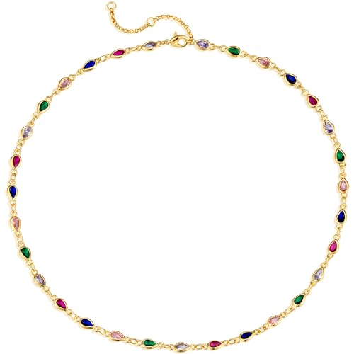 Jenosy 18K Gold Bunte Teardrop Choker Damen Handmade CZ Ketten für Frauen Schmuck