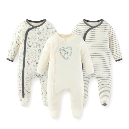 JELYLOVE Baumwolle Langarm Baby Jungen Mädchen Strampler 0-12 Monate Neugeborene Bekleidung 3er-Pack