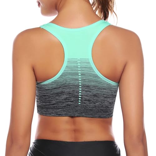 Sykooria Damen Sport BH Gepolstert Bustier Damen BH ohne Buegel Racerback Push up BH mit Farbverlauf Sport Top für Yoga Fitness, Grün, M