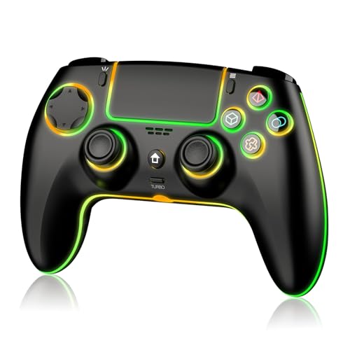 JORREP Wireless Controller für PS5/Pro/Steam Deck/PC/MAC/iOS,Gamepad Controller mit RGB-Beleuchtung/Dual-Vibration/Turbo/Motion Sensor/programmierbar/Headset Anschluss/1500-mAh-Akku Schwarz