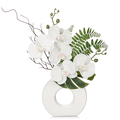 Oairse Kunstpflanze Orchideen mit Keramik Donut Vase Künstliche Deko Blumen
