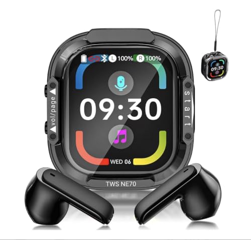 HTC NE70 Wireless Bluetooth Earbuds mit Touchscreen Ladehülle Open-Fit Ohrhörer für Musik und Anrufe, bis zu 60 Stunden mit Hülle, App-unterstützte Übersetzung, USB-C, Schwarz