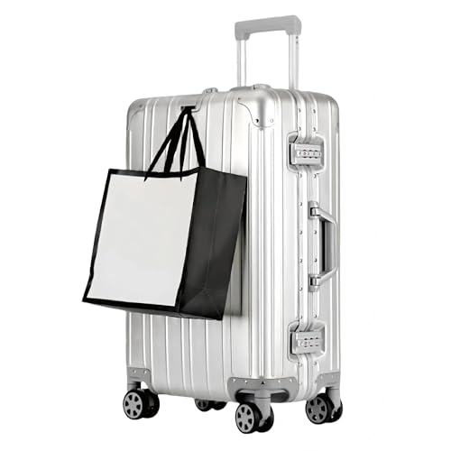yewjog Koffer Handgepäck · Hartschalen in 100% Aluminium · Trolley Reisegepäck · Reisekoffer mit 4 Doppelräder · TSA Zahlenschloss (S,Silber)