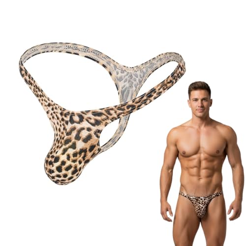 YAZWUR Sexy Men's String Tanga Underwear T-Back Open Briefs Comfortable Low-Rise Sissy Lingerie Leopard (Size L)