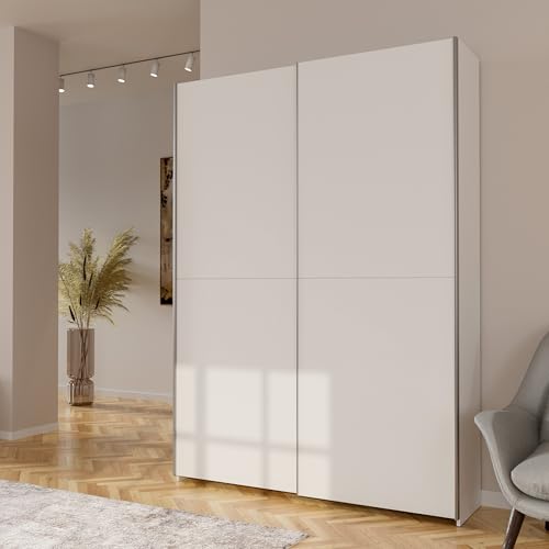Forte Home Nook Mehrzweckschrank 150 40, moderner Schwebetürenschrank mit 2 Türen, Flur, Holzwerkstoff, Weiß, 150,1 cm breit x 210 cm hoch x 39,1 cm tief