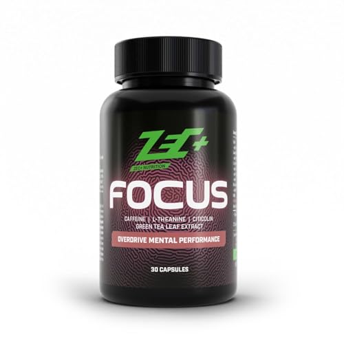 ZEC+ FOCUS - 30 Kapseln – Duo Koffein Komplex mit NEWCAF, Nahrungsergänzung mit Koffein, Citicolin, Löwenmähne Extrakt, Grüntee & L-Theanin - Made In Germany