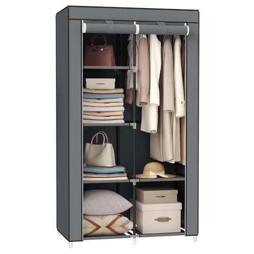 SONGMICS Kleiderschrank, Stoffschrank, 6 Ablagen, 88 x 45 x 168 cm