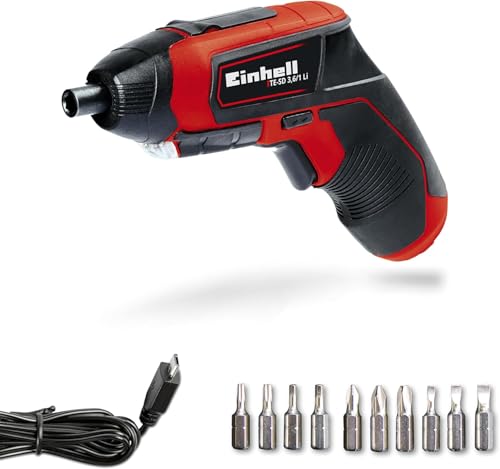 Einhell Akkuschrauber TE-SD 3,6/1 Li (Li-Ion, 3.6 V, 4.5 Nm Drehmoment, Micro-USB-Lader, Magnetbithalterung, LED-Beleuchtung, Softgrip, inkl. 10-teiliges Bit-Set)