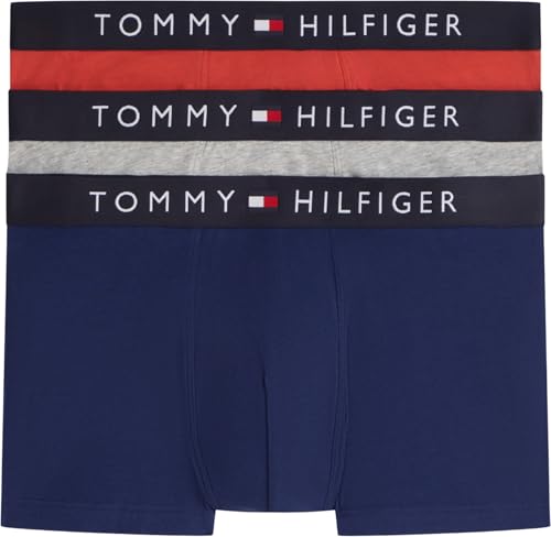 Tommy Hilfiger Herren 3er Pack Boxershorts Trunks mit Logobund, Mehrfarbig (Drk Ash/PRP NVY/Tr Rd), M