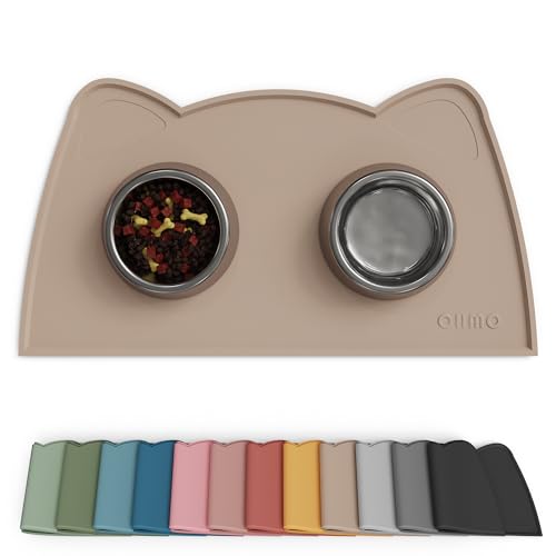 OHMO Napfunterlage für Kleine Hunde und Katze, 46x25cm, Unterlage für Katzennapf, rutschfeste Futterunterlage aus Silikon, Wasserdicht, Beige