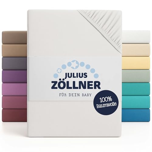 Julius Zöllner Jersey Spannbettlaken für Baby- & Kinderbett, 100% Jersey-Baumwolle, OEKO-TEX Standard 100 zertifiziert, Größe: 60x120cm / 70x140cm, 1er Pack, weiß