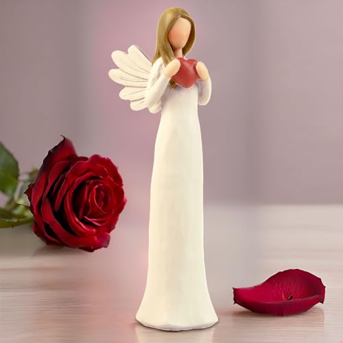 PlentifulHome Engel Figur mit Herz – 19 cm Schutzengel Statue aus Resin, Deko Engel für Frauen, Geschenkidee für Geburtstag, Erinnerung oder Lehrer Geschenk, Sammlerfigur