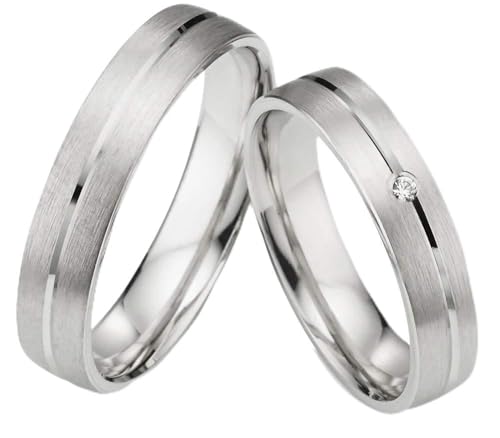 123traumringe Eheringe in 925 Silber I Partnerringe mit Etui & Gravur I Damenring mit 1 Zirkonia I Wählbare Ringgröße 50-70 mm I Hochwertige Verlobungsringe in 4,5 mm Breite & 1,5 mm Stärke I S74