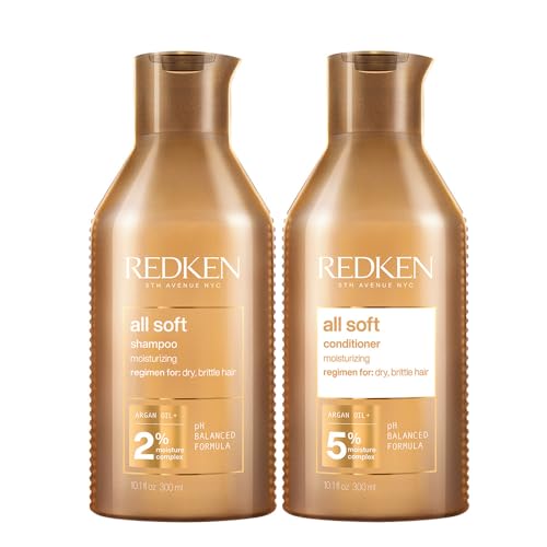 Redken Pflegeset für trockenes und brüchiges Haar, Belebt und hydratisiert, Mit Omega-6 und Argan-Öl, All Soft Shampoo 300 ml & Conditioner 300 ml