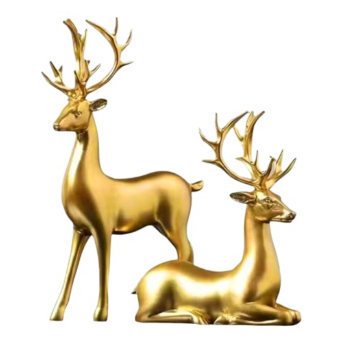 Pipihome 2 Stück Gold Weihnachtsdeko Rentier Figuren, Hirsch Skulptur Winter Weihnachten Deko Innen Tiere Figuren, Weihnachts Deko Modern für Tisch, Wohnzimmer, Küche, Fensterbank