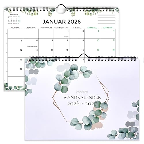 2 Jahre Monatskalender Jan 2026 – Dez 2027 DIN A4 quer, Wand-Kalender mit Feiertagen & Schulferien DE + AT, Familienplaner, Monatsplaner, Ausgaben & Überblick, Terminkalender für Büro