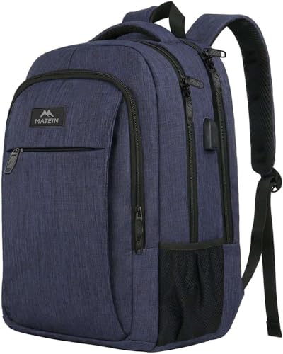 MATEIN Schulrucksack 15,6 Zoll Laptop Notebook Rucksack Backpack Schultasche für Männer mit USB Ladeanschluss Jungen Computertasche Geschenk Reisen Arbeit, Blau