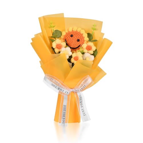 KUANINUNAR Häkelblumenstrauß, handgefertigt, künstliche Blume, Plüschstrauß, gestrickte Sonnenblume für Muttertag, gestrickt, ewige gefälschte Blumen, Geschenk für Festival, Hochzeit, Abschlussfeier