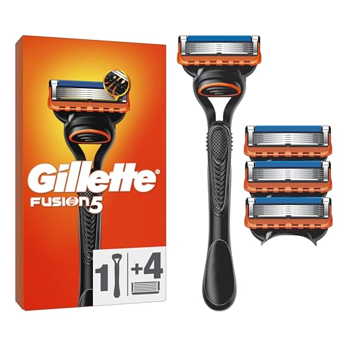 Gillette Fusion5 Rasierer für Männer, 1 Rasierer, 4 Ersatzklingen, mit Gleitstreifen für ein sanftes Gleiten und 5 Klingen für eine gründliche, langanhaltende Rasur