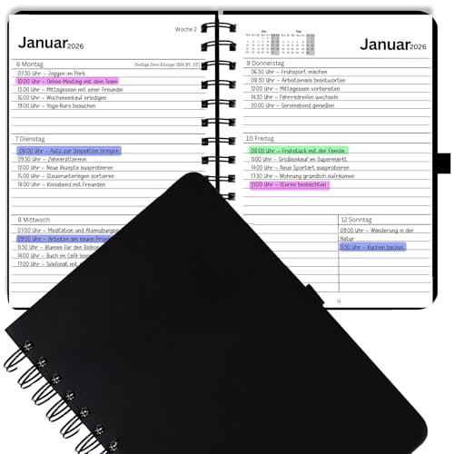 DIN A5 2026 Terminplaner Kalender auf Deutsch, Terminkalender Wochen-Planer, Ausgaben Organizer, Agenda Wochenkalender Buchkalender mit Kunstleder-Hardcover