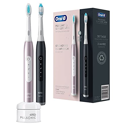 Oral-B Pulsonic Slim Luxe 4900 Elektrische Schallzahnbürste/Electric Toothbrush, Doppelpack 2 Aufsteckbürsten, 3 Putzmodi für Zahnpflege, Geschenk Mann/Frau, Designed by Braun, schwarz/rosegold